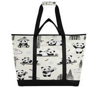 miaozhen Large Capacity Insulated Cooler Bag Hot or Cold Carrier Insulated Reusable Grocery Bag for Travel Lunch Camping Beach White and Black Panda and bamboos