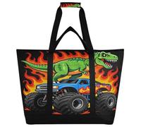 miaozhen Large Soft Sided Cooler Bag for Hot/Cold Food Reusable Grocery Bags with Handles for Shopping Food Travel Beach Camping monsters Truck Dinosaur Birthday Boy