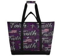 miaozhen Large Soft Sided Cooler Bag Hot or Cold Carrier Foldable Reusable and Leak Proof Food Grocery Bag for Travel Lunch Camping Beach Gothic Faith Flag Purple