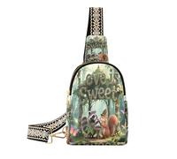 miaozhen Love Is Sweet Animal Raccoon Squirrel shoulder bag anti-theft leather fanny pack crossbody for hiking, Love is Sweet Animal Raccoon Squirrel, 1 Size
