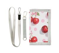 miaozhen Lovely Red Cherry Bow Polka Dot trifold mens trifold wallet for male unique casual mens wallet with lanyard billeteras para hombre