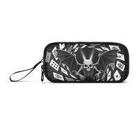 miaozhen Nylon Big Pencil Bag Black and White Anime Style Evil Skeleton Tarot Large Capacity Zip Pencil Case Stationery Bag for College Boys estuche para