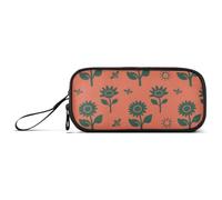 miaozhen Nylon Big Pencil Bag Fall Red Green Sunflower and Bees | Big Capacity Zipper Pencil Case Stationery pouching for Office Men estuche para