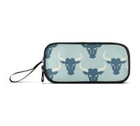 miaozhen Nylon Big Pencil Bags Jon Klassen Style Bull Baby Blue Large Capacity Mesh Pen Pencil Case Stationery Organizer for Office Boys estuche para