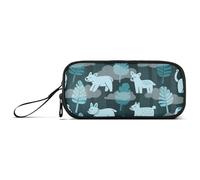 miaozhen Nylon Big Pencil Bags Jungle Animal Teal Green Big Capacity Pen Pencil Case Stationery for Middle School Kids estuche para