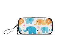 miaozhen Nylon Large Pencil Bag Cute Cartoon Blue Elephant and Lion High Capacity Big Pencil Case With Zipper School Stationery for High School Adults estuche para