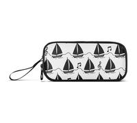 miaozhen Nylon Large Pencil Case Pencil Bag Black White Note Sailing Boat Big Capacity Large Pencil Case Stationery Organizer for High School Girls estuche para