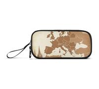 miaozhen Nylon Large Pencil Case Pencil Bag Retro Map Continental European Brown Big Capacity Zipper Mesh Pencil Case Stationery Bag for High School Boys estuche para