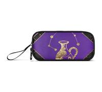 miaozhen Nylon Large Zipper Pencil Bag Aquarius Gold Purple Black Large Capacity Slot Pencil Case Stationery Organizer for Middle School Adults estuche para