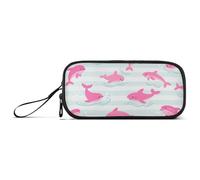 miaozhen Nylon Large Zipper Pencil Bag Ocean Animal Fish Shark Dark Pink Stripe Large Capacity School Pencil Case School Stationery for Middle School Boys estuche para