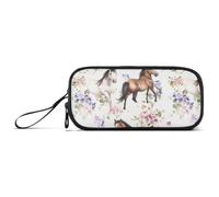 miaozhen Nylon Large Zipper Pencil Bag Sweet Horse White Flower