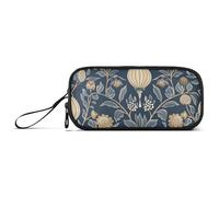 miaozhen Nylon Large Zipper Pencil Bag William Morris Style Rustic Ethnic Floral Dark Blue Big Capacity Zipper Mesh Pencil Case Stationery for College Teen Boys estuche para
