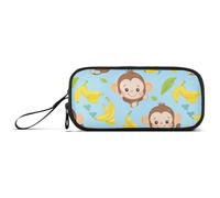 miaozhen Nylon Pen Case Pencil Bag Cute Monkey Bananas Glory Blue