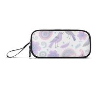 miaozhen Nylon Pen Storage Bag Boho Paisley Flower Bird Lavender White Large Capacity Mesh Pen Pencil Case Stationery Bag for College Teen Girls estuche para