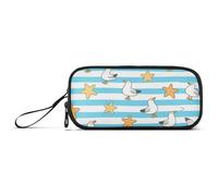 miaozhen Nylon Pencil Bag College Blue White Striped Starfish Seagull Big Capacity Pencil Case With Compartments Stationery Bag for School Man estuche para