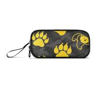 miaozhen Nylon Pencil Bag For Teen Fluorescence Yellow Bear Footprint Black High Capacity Pencil Case With Compartments School Stationery for Middle School Nurse estuche para