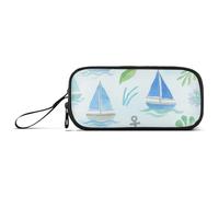 miaozhen Nylon Pencil Bag For Teens Cute Cartoon Blue Sailing Boat Large Capacity Art Pencil Case School Stationery for Elementary Teens estuche para
