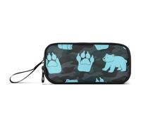 miaozhen Nylon Pencil Bag Pen Case Animal Footprint Bear Turquo Black Large Capacity Slot Pencil Case Stationery Bag for Elementary Nurse estuche para
