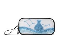 miaozhen Nylon Pencil Bag Pen Case Aquarius Sandpainting Style Blue White High Capacity Pencil Case Stationery Organizer for Office Man estuche para