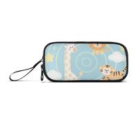 miaozhen Nylon Pencil Bag Pen Case Cute Animal Giraffe Lion Lake Blue Large Capacity Pencil Storage Case Stationery for College Woman estuche para