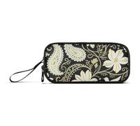 miaozhen Nylon Pencil Bag With Handle Boho Paisley Flower Yellow Black Large Capacity Mesh Pen Pencil Case Stationery Organizer for High School Preppy estuche para