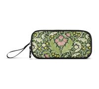 miaozhen Nylon Pencil Bag with Handle Pink Carnation Green Leaves William