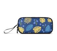 miaozhen Nylon Pencil Bag With Zipper Navy Blue Yellow Tropical Leaf Big Capacity School Pencil Case Stationery for College Teen Girls estuche para