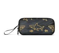 miaozhen Nylon Pencil Bags For Boys Angry Animal Shark Fish Gold Black Large Capacity Big Pencil Case With Zipper School Stationery for High School Teen Boys estuche para