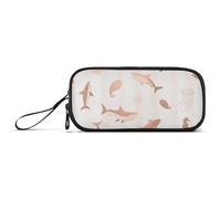 miaozhen Nylon Pencil Bags For School Ocean Animal Fish Shark Pink Stripe Big Capacity Art Pencil Case Stationery for Preppy School Girls estuche para