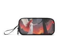 miaozhen Nylon Pencil Bags For Teen Girls Angels and Devils Fire Volcano Big Capacity Pencil Case With Compartments Stationery for Middle School Adults estuche para