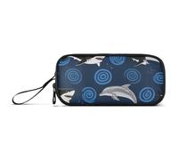 miaozhen Nylon Pencil Bags For Teen Girls Blue Circles Sharks Large Capacity Big Pencil Case With Zipper Stationery for College Teacher estuche para