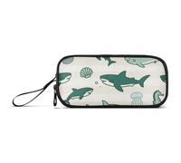 miaozhen Nylon Pencil Bags For Teen Ocean Animal Fish Shark Green Beige High Capacity Mesh Pen Pencil Case Stationery for Middle School Student estuche para