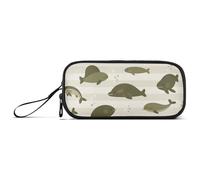 miaozhen Nylon Pencil Bags With Zipper Ocean Animal Fish Shark Olive Green Stripe Large Capacity Big Zipper Pencil Case Stationery Organizer for Elementary Man estuche para