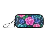 miaozhen Nylon Pencil Case Pencil Bag Summer Neon Hibiscus Frangipani Flower Large Capacity Art Pencil Case Stationery Organizer for Office Girls estuche para