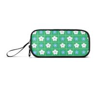 miaozhen Nylon Pencil Cases For College Students Blue and FLOWERs Green Checkered Pattern Large Capacity School Pencil Case School Stationery for College Men estuche para