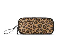 miaozhen Nylon School Pencil Bag Fake Glitter Leopard Print Brown Large Capacity Pencil Case With Compartments Stationery for College Teen estuche para