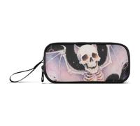 miaozhen Nylon Teen Pencil Bag Anime Style Evil Skeleton Tarot Black and Pink High Capacity Art Pencil Case Stationery Bag for Middle School Teen Boys estuche para
