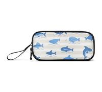 miaozhen Nylon Teen Pencil Bag Ocean Animal Fish Shark Light Blue Stripe High Capacity Slot Pencil Case Stationery Bag for Office Nurse estuche para