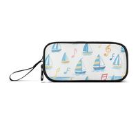 miaozhen Nylon Zipper Pencil Bag Sea Blue Sailing Boat Note White Big Capacity Pencil Storage Case Stationery for College Man estuche para