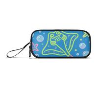miaozhen Nylon Zippered Pencil Bag Animal Manta Ray Fluorescent Green Blue Big Capacity Art Pencil Case School Stationery for College Nurse estuche para