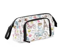 miaozhen Pen Case Large Capacity Storage Bag with Handle Pencil Case For Adults for Kids Kindergarten Paris Cycle Simple Doodle para la escuela