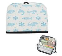miaozhen Pencil Bag Large Capacity Make Up Bags Multi-Purpose Stationery Organizer for Preppy Office Ocean Animal Whale Light Blue Stripe cartuchera para lapices nina grandes