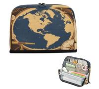 miaozhen Pencil Bag Large Capacity Pen Bags Sturdy Storage Organizer for Adolescentes Cosmetics Retro American Continent Brown Blue bolsa para lapices de ninos