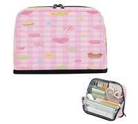 miaozhen Pencil Bag Large Capacity Pen Pencil Case With Slot Storage Organizer for Teacher Elementary Cute Pink Sweet Checker Heart bolsas para eramientas