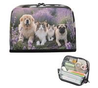 miaozhen Pencil Box Case Large Capacity Makeup Bag Expandable Case Pencil Holder for Boys School Supply Lavender Flower Dogs Cute estuchera para lapices