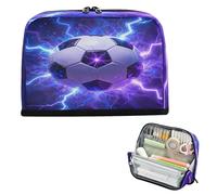 miaozhen Pencil Box Case Large Capacity Pen Case Cosmetic Wide Opening for Men Middle School Epic Lightning Soccer Ball Art Electric Blue cartera para lapices escolares de nina