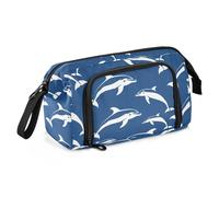 miaozhen Pencil Box Large Capacity Slots Pencil Case Portable Stand Up Pencil Case for Teacher Preppy School Supplies Dolphin Silhouettes Blue and White cartucheras para el colegio
