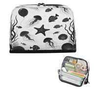 miaozhen Pencil Carrying Case Large Capacity Cosmetic Bag Zip Stationery Bag for Boys Office Black White Underwater Fish cajas para lápices escolares