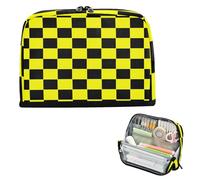 miaozhen Pencil Carrying Case Large Capacity Makeup Pouches Multi-Purpose Stationery Pen Bag for Teacher High School Buffalo Plaid Check Black Yellow estuches para el colegio