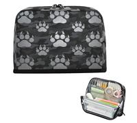 miaozhen Pencil Case Bag Large Capacity Make Up Bags Standing Stationery Storage for Teens Office Animal Footprint Bear Silver Black estuchera para lapices